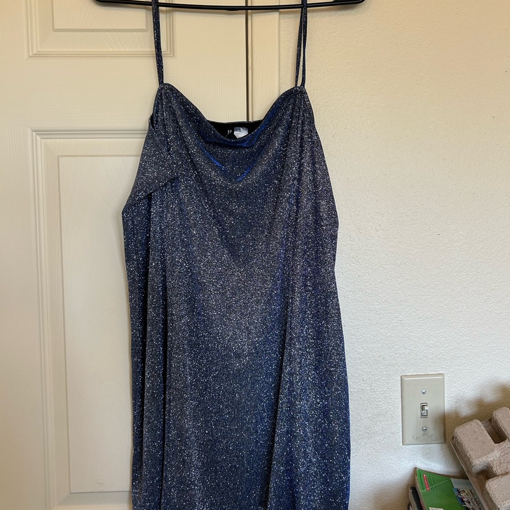 Divided Blue Cowl Neck Mini Sundress